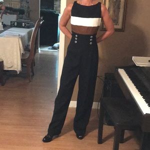 Black jumpsuit with brown and buttercream bands